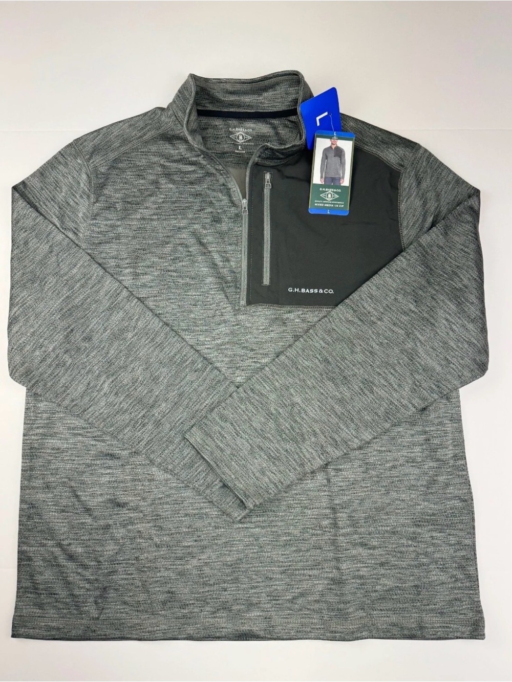 G.H. Bass & Co. Heather Gray Lightweight Quarter-Zip with Black Chest Panel LG